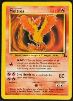 Moltres 1999 Vintage WotC Regular Rare Fossil Pokemon Card 27/62 (NM) - Image 1