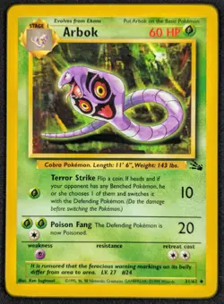 Arbok 1999 Vintage WotC Regular Fossil Pokemon Card 31/62 (LP) - Image 1