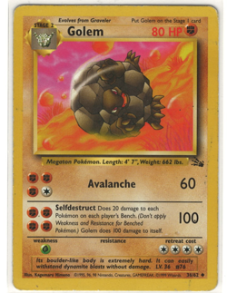 Golem 36/62 Fossil Set Vintage Pokemon Card - WOTC 1999 - LP- MP - Image 1