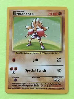 Pokemon TCG Hitmonchan Unlimited Rare Holo Card Base Set 007/102 - Image 1