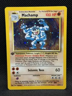 Pokemon TCG Machamp 1st Edition Holo Rare Card Base Set 8/102 MP Swirl 🔥🔥 - Image 1
