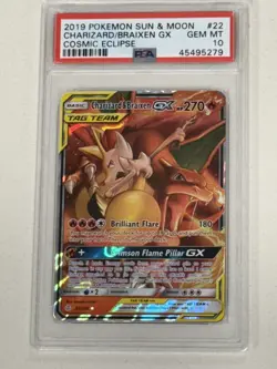 2019 Pokemon Sun & Moon Charizard Braixen GX Cosmic Eclipse #22/236 PSA 10 - Image 1