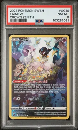 2023 POKEMON SWORD & SHIELD CROWN ZENITH #GG10 FULL ART/MEW PSA 8 - Image 1