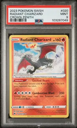 2023 POKEMON SWORD & SHIELD CROWN ZENITH #020 RADIANT CHARIZARD PSA 9 - Image 1