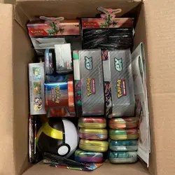 Bulk Pokemon Item Lot, See Photos Empty Tins, Boxes, Pack Arts, Playmat, Binder - Image 1