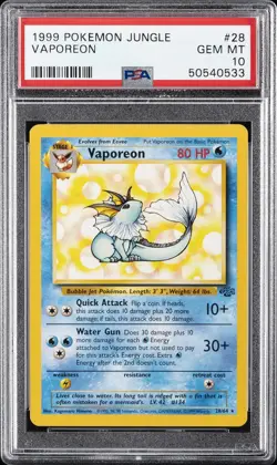 1999 POKEMON JUNGLE #28 VAPOREON PSA 10 - Image 1