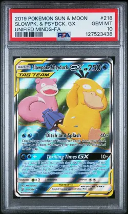 2019 POKEMON SUN & MOON UNIFIED MINDS #218 FULL ART/SLOWPOKE & PSYDUCK GX PSA 10 - Image 1