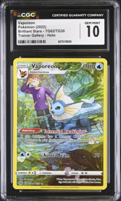 Pokemon CGC 10 GEM MINT Brilliant Stars Trainer Gallery Vaporeon TG02/TG30 - Image 1