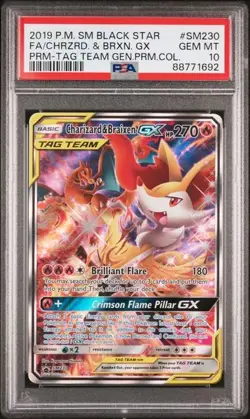 PSA 10 GEM MT CHARIZARD & BRAIXEN GX 2019 Pokemon Sun Moon Tag Team Promo SM230 - Image 1