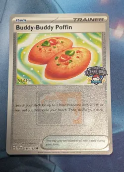 Pokemon Card Buddy Buddy Poffin STAFF 144/162 EUIC 2025 International Promo 2024 - Image 1