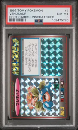 1997 TOMY POKEMON SCRATCH CARDS UNSCRATCHED #3 VENUSAUR PSA 8 - Image 1