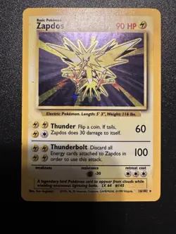 Pokemon TCG Zapdos Base Set Holo Rare Unlimited Card 16/102 - Image 1