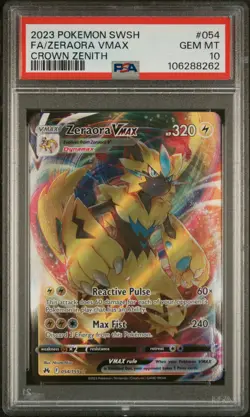 2023 POKEMON SWORD & SHIELD CROWN ZENITH #054 FULL ART/ZERAORA VMAX PSA 10 - Image 1