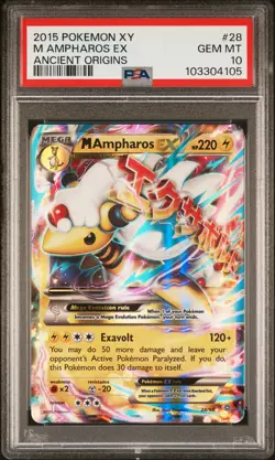 2015 POKEMON XY ANCIENT ORIGINS #28 M AMPHAROS EX PSA 10 - Image 1