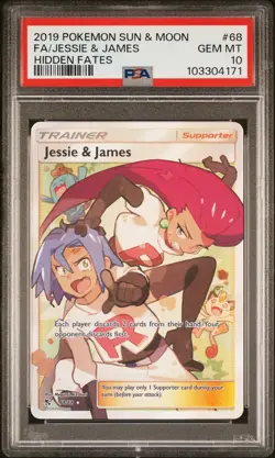 2019 POKEMON SUN & MOON HIDDEN FATES #68 FULL ART/JESSIE & JAMES PSA 10 - Image 1