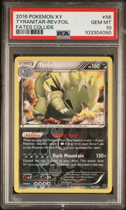 2016 POKEMON XY FATES COLLIDE #56 TYRANITAR-REVERSE FOIL PSA 10 - Image 1