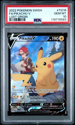 2022 POKEMON SWORD & SHIELD LOST ORIGIN #TG16 FULL ART/PIKACHU V PSA 10 - Image 1