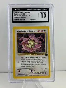 Team Rocket's Meowth 18/53 Wotc Black Star Promo Pokemon CGG 10 **GEM MINT** - Image 1