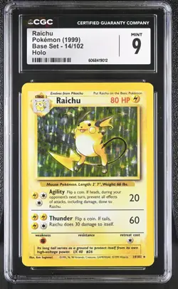 CGC 9 MINT Raichu 1999 Base Set 14/102 Holo Pokemon Card - Image 1