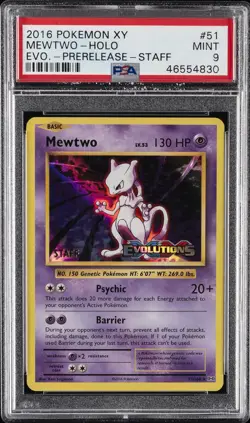 2016 POKEMON XY EVOLUTIONS PRERELEASE-STAFF #51 MEWTWO-HOLO PSA 9 - Image 1