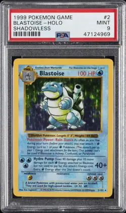 1999 POKEMON BASE SET SHADOWLESS #2 BLASTOISE-HOLO PSA 9 - Image 1