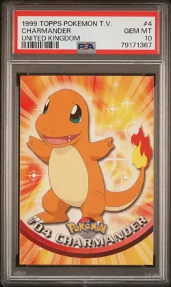 1999 TOPPS RARE LOW POP 6 UNITED KINGDOM VERSION POKEMON TV #4 CHARMANDER PSA 10 - Image 1