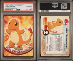 1999 TOPPS RARE LOW POP 6 UNITED KINGDOM VERSION POKEMON TV #4 CHARMANDER PSA 10 - Image 3