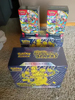 Pokemon Surging Sparks 2 ETB And 2 Mega Evolution Booster Bundle New Sealed - Image 4