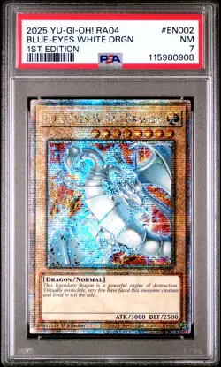 2025 YU-GI-OH! RA04-QUARTER CENTURY STAMPEDE 1ST ED BLUE-EYES WHITE DRAGON PSA 7 - Image 1