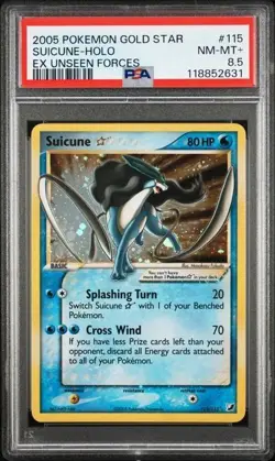 2005 Pokemon ex Unseen Forces Suicune Gold Star #115 Holo PSA 8.5 POP 21 - Image 1