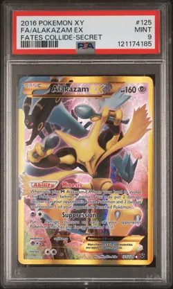 2016 POKEMON XY FATES COLLIDE SECRET #125 FULL ART/ALAKAZAM EX PSA 9 - Image 1
