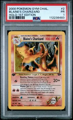 2000 POKEMON GYM CHALLENGE HOLO-1ST ED #2 BLAINE'S CHARIZARD PSA 1 - Image 1