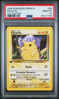 1999 POKEMON FRENCH 1ST ED #58 PIKACHU PSA 10 - Image 1