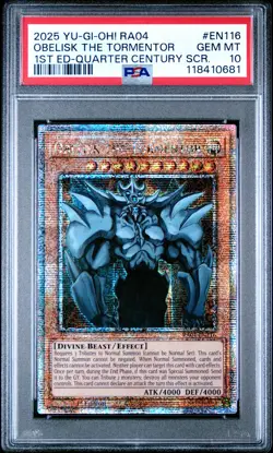 2025 YU-GI-OH! RA04-QUARTER CENTURY STAMPEDE #EN116 OBELISK THE TORMENTOR PSA 10 - Image 1