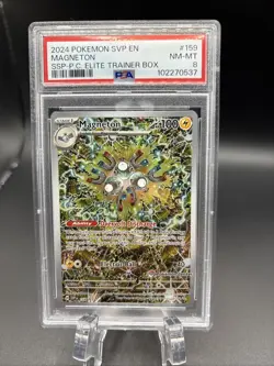 PSA 8 NM-MT Magneton 159 Surging Sparks Pokemon Center ETB Stamped Promo - Image 1