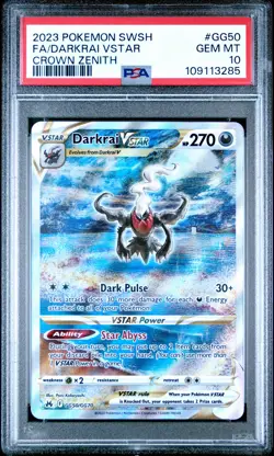 2023 POKEMON SWORD & SHIELD CROWN ZENITH #GG50 FULL ART/DARKRAI VSTAR PSA 10 - Image 1