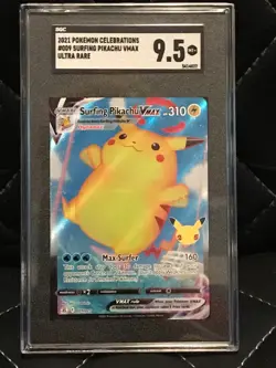 2021 Pokemon Celebrations Surfing Pikachu Vmax Card 009/025 SGC 9.5 Mint+ - Image 1