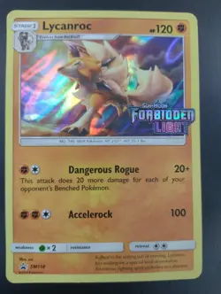 Lycanroc SM118 Forbidden Light Prerelease Holo Rare Promo Pokemon Card Near Mint - Image 1