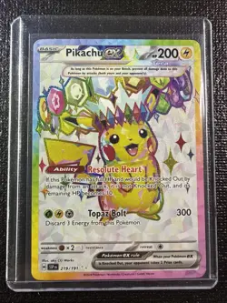 Pokemon TCG Sv08: Surging Sparks Pikachu EX Holo Card 219/191 NM Condition - Image 1