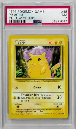 1999 Pokemon Pikachu Base Set Unlimited 58/102 PSA 7 Yellow Cheeks - Image 1