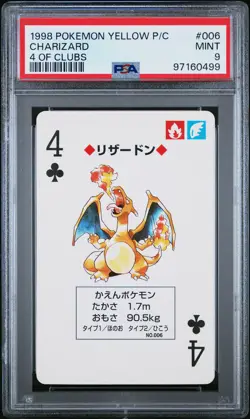 1998 POKEMON YELLOW VERSION PLAYING CARDS 4 OF CLUBS #006 CHARIZARD PSA 9 - Image 1