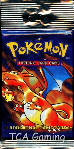 BASE SET (Charizard Art) SEALED HANGER/LONG CRIMP Booster Pack WOTC Pokemon Card - Image 1