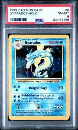 Gyarados 006/102 Base Set Holo 1999 Pokemon Vintage Rare New Cert Near MT PSA 8 - Image 1