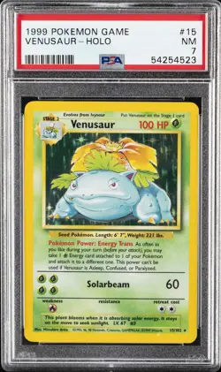 1999 POKEMON BASE SET UNLIMITED #15 VENUSAUR-HOLO PSA 7 - Image 1