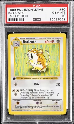 1999 POKEMON BASE SET 1ST EDITION #40 RATICATE PSA 10 - Image 1