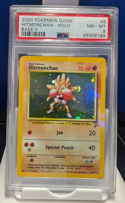 2000 POKEMON BASE SET 2 #8 HITMONCHAN HOLO PSA 8 - Image 1