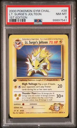 2000 POKEMON GYM CHALLENGE 1ST ED #28 LT. SURGE'S JOLTEON PSA 8 - Image 1
