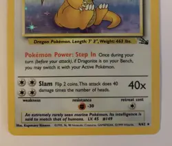 1999 Pokemon Fossil HOLO Dragonite 4/62 (NEVER PLAYED) - Image 4