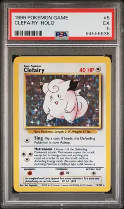 1999 POKEMON BASE SET UNLIMITED #5 CLEFAIRY-HOLO PSA 5 - Image 1