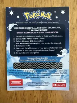 Shiny Koraidon or Miraidon Pokemon Scarlet Violet Code Card UNSCRATCHED Gamestop - Image 2
